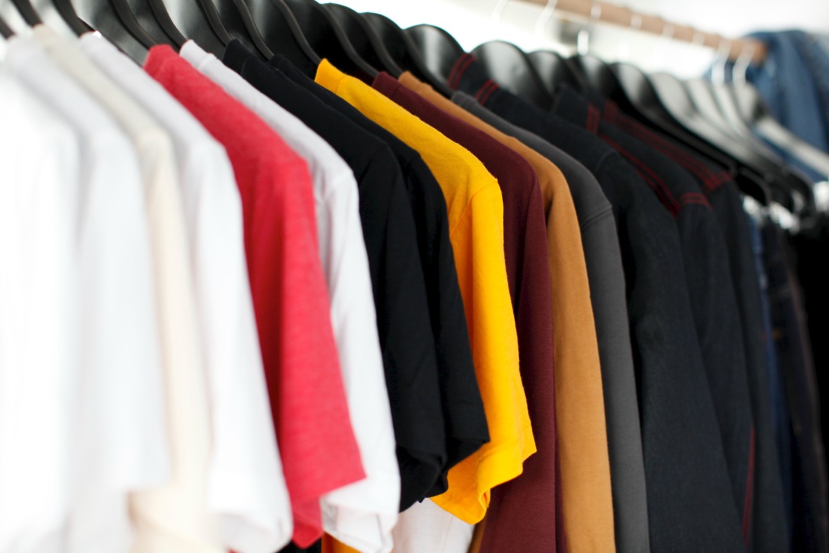 closeup of hanged shirts on rack